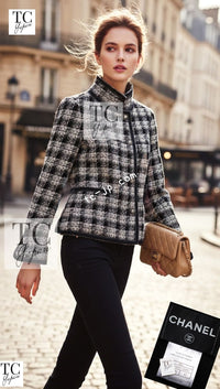 CHANEL 08A Black Brown Wool Stand Collar Tweed Jacket 34 42 シャネル ブラック ブラウン ウール スタンドカラー ツイード ジャケット 即発