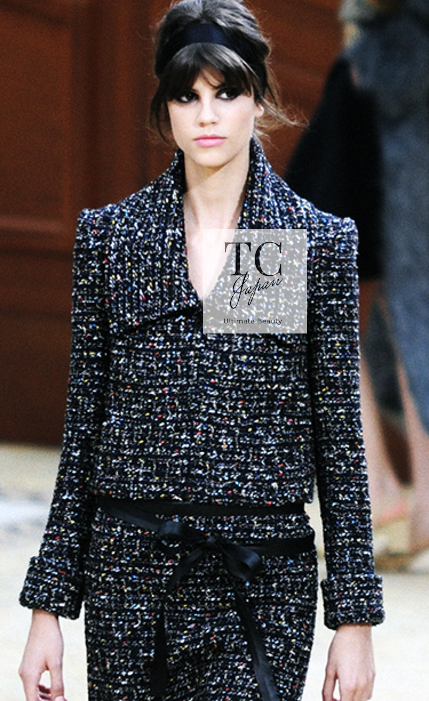 シャネルジャケット シャネル ブラック マルチカラー コットン ジッパー