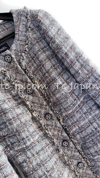 【A】CHANEL 13B Grey Brow Chain Trimming Tweed skirt Coat Dress 34 36 40 42 シャネル チェーン・トリミング・ワンピース コート 即発