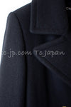 CHANEL 16PF Black Cashmere Gold Logo Button Double Coat 42 44 シャネル ブラック カシミア ゴールド ロゴ ボタン ダブル ピーコート 即発