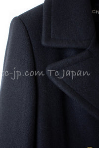 CHANEL 16PF Black Cashmere Gold Logo Button Double Coat 42 44 シャネル ブラック カシミア ゴールド ロゴ ボタン ダブル ピーコート 即発