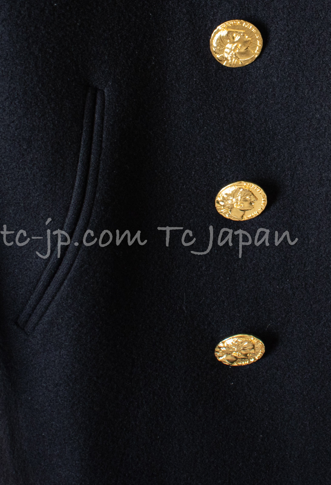 CHANEL 16PF Black Cashmere Gold Logo Button Double Coat 42 44 シャネル ブラック カシミア ゴールド ロゴ ボタン ダブル ピーコート 即発