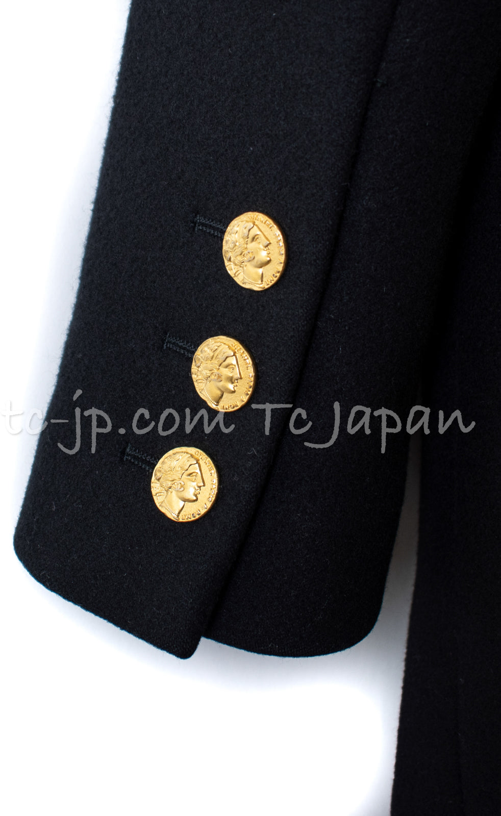 CHANEL 16PF Black Cashmere Gold Logo Button Double Coat 42 44 シャネル ブラック カシミア ゴールド ロゴ ボタン ダブル ピーコート 即発