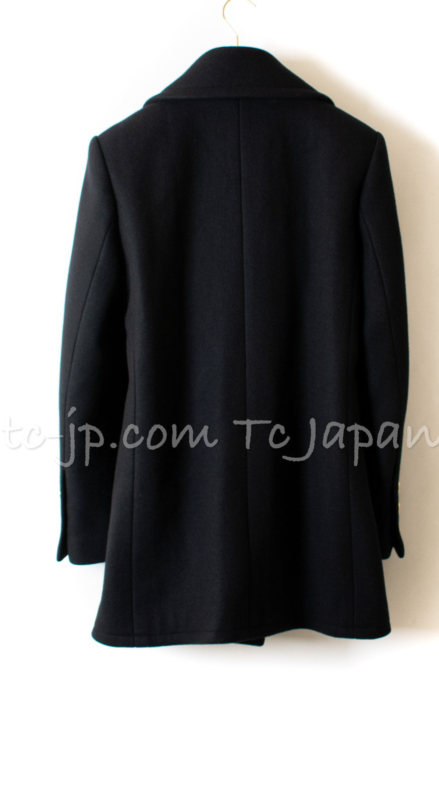 CHANEL 16PF Black Cashmere Gold Logo Button Double Coat 42 44 シャネル ブラック カシミア ゴールド ロゴ ボタン ダブル ピーコート 即発