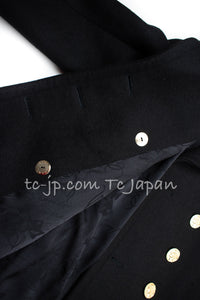 CHANEL 16PF Black Cashmere Gold Logo Button Double Coat 42 44 シャネル ブラック カシミア ゴールド ロゴ ボタン ダブル ピーコート 即発