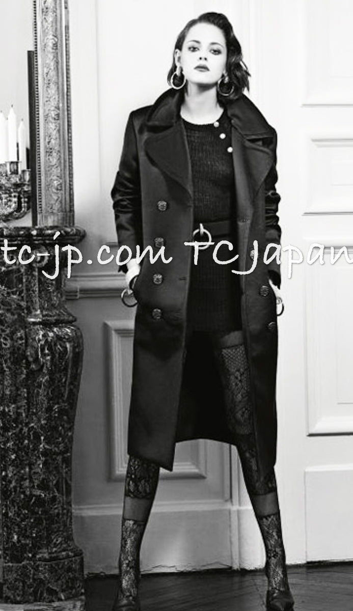 CHANEL 16PF Black Cashmere Gold Logo Button Double Long Coat 34 36 シャネル ブラック カシミア ゴールド ロゴ ボタン ダブル ピー ロング コート 即発