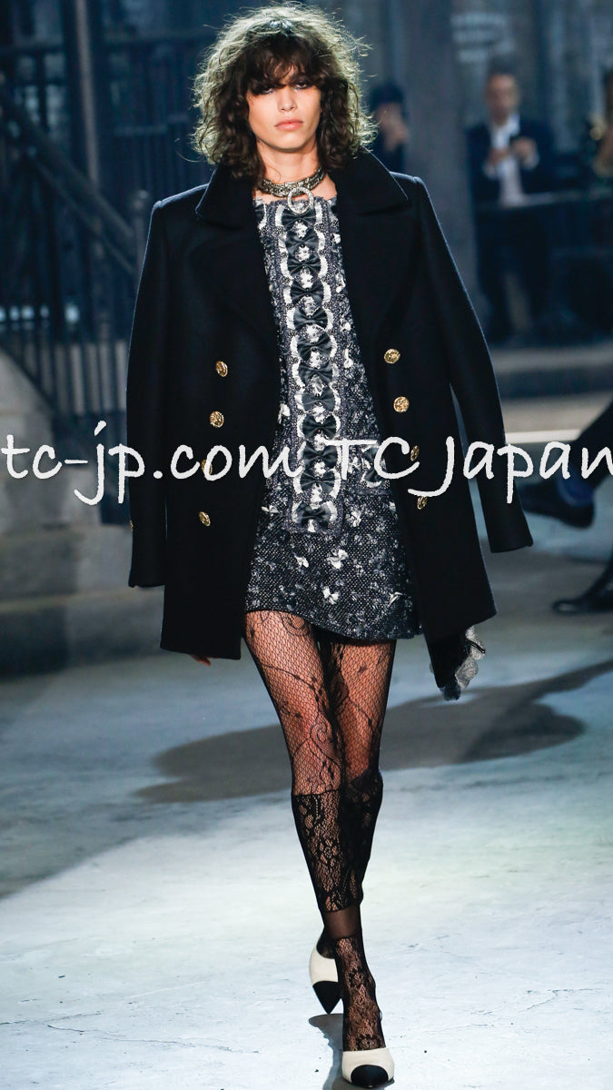 CHANEL 16PF Black Cashmere Gold Logo Button Double Long Coat 34 36 シャネル ブラック カシミア ゴールド ロゴ ボタン ダブル ピー ロング コート 即発