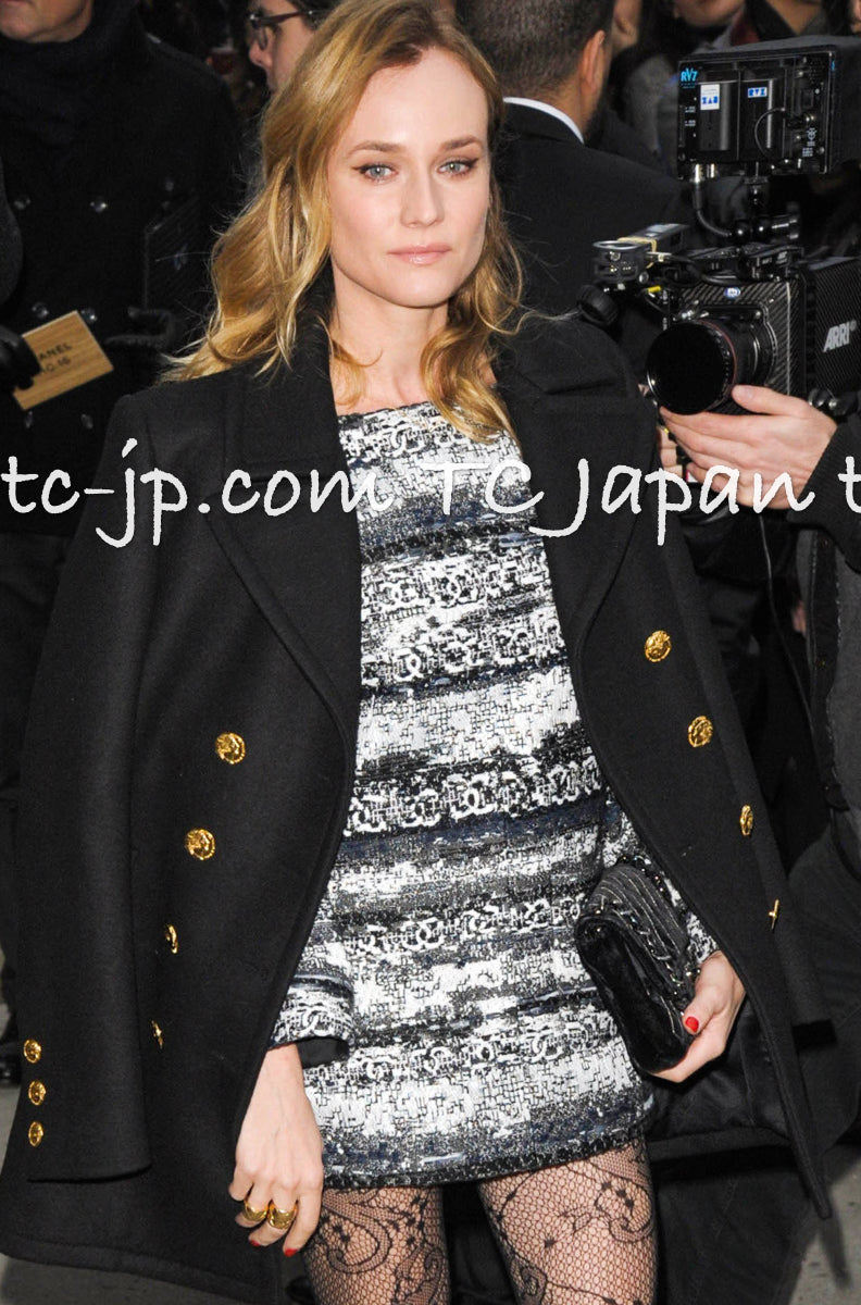 CHANEL 16PF Black Cashmere Gold Logo Button Double Long Coat 34 36 シャネル ブラック カシミア ゴールド ロゴ ボタン ダブル ピー ロング コート 即発