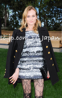 CHANEL 16PF Black Cashmere Gold Logo Button Double Long Coat 34 36 シャネル ブラック カシミア ゴールド ロゴ ボタン ダブル ピー ロング コート 即発