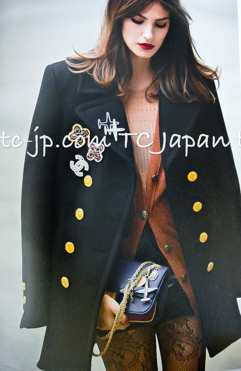 CHANEL 16PF Black Cashmere Gold Logo Button Double Long Coat 34 36 シャネル ブラック カシミア ゴールド ロゴ ボタン ダブル ピー ロング コート 即発