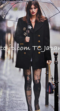 CHANEL 16PF Black Cashmere Gold Logo Button Double Long Coat 34 36 シャネル ブラック カシミア ゴールド ロゴ ボタン ダブル ピー ロング コート 即発
