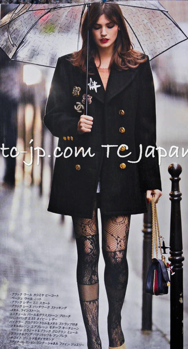 CHANEL 16PF Black Cashmere Gold Logo Button Double Long Coat 34 36 シャネル ブラック カシミア ゴールド ロゴ ボタン ダブル ピー ロング コート 即発