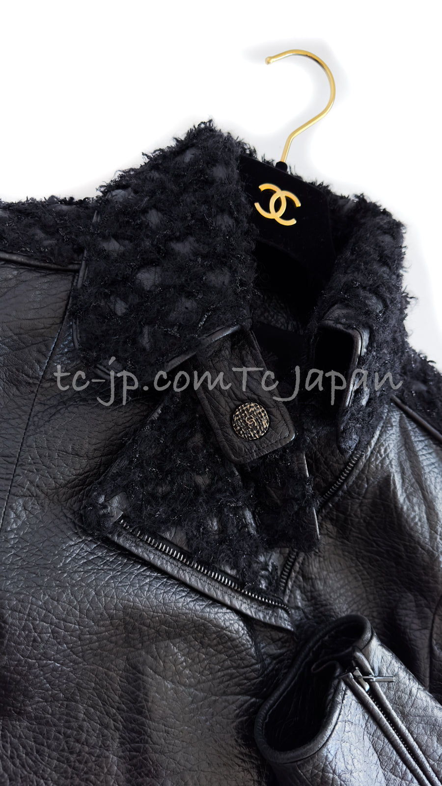 シャネル ジャケット CHANEL ブラック モーターサイクル ラムスキン