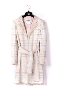 CHANEL 04S Ivory Beige Pink Cotton Tweed Coat 38 40 シャネル 生成り ベージュ ピンク コットン ツイード コート 即発