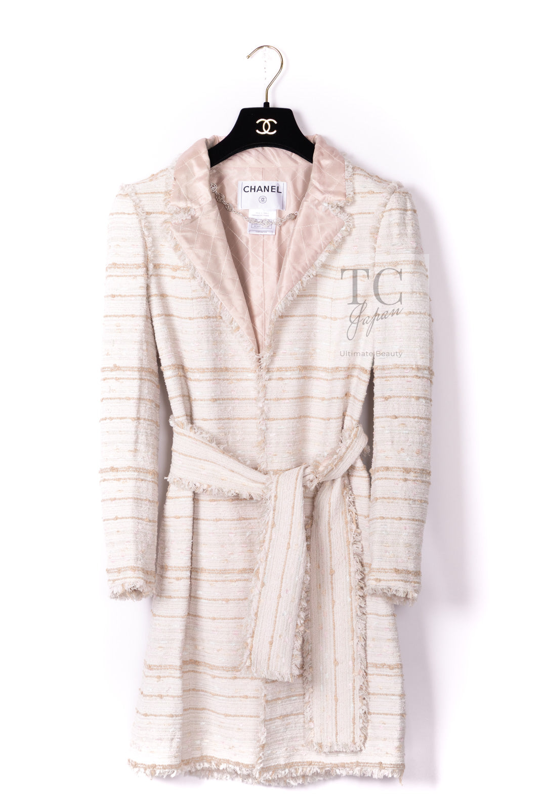 CHANEL 04S Ivory Beige Pink Cotton Tweed Coat 38 40 シャネル 生成り ベージュ ピンク コットン ツイード コート 即発