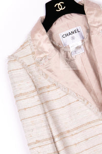 CHANEL 04S Ivory Beige Pink Cotton Tweed Coat 38 40 シャネル 生成り ベージュ ピンク コットン ツイード コート 即発