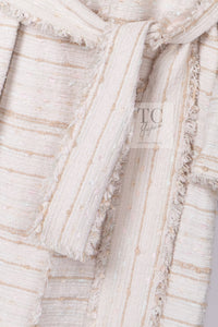 CHANEL 04S Ivory Beige Pink Cotton Tweed Coat 38 40 シャネル 生成り ベージュ ピンク コットン ツイード コート 即発