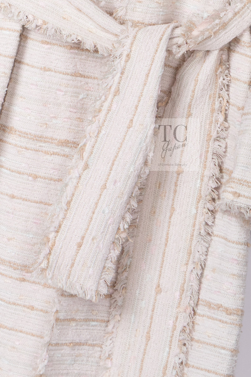 CHANEL 04S Ivory Beige Pink Cotton Tweed Coat 38 40 シャネル 生成り ベージュ ピンク コットン ツイード コート 即発