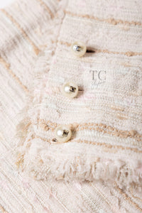 CHANEL 04S Ivory Beige Pink Cotton Tweed Coat 38 40 シャネル 生成り ベージュ ピンク コットン ツイード コート 即発