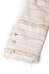 CHANEL 04S Ivory Beige Pink Cotton Tweed Coat 38 40 シャネル 生成り ベージュ ピンク コットン ツイード コート 即発