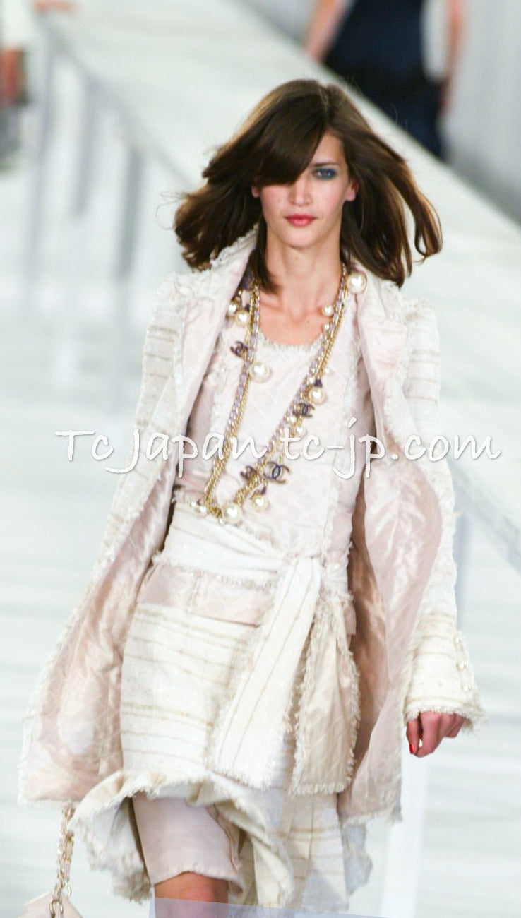 CHANEL 04S Ivory Beige Pink Cotton Tweed Coat 38 40 シャネル 生成り ベージュ ピンク コットン ツイード コート 即発