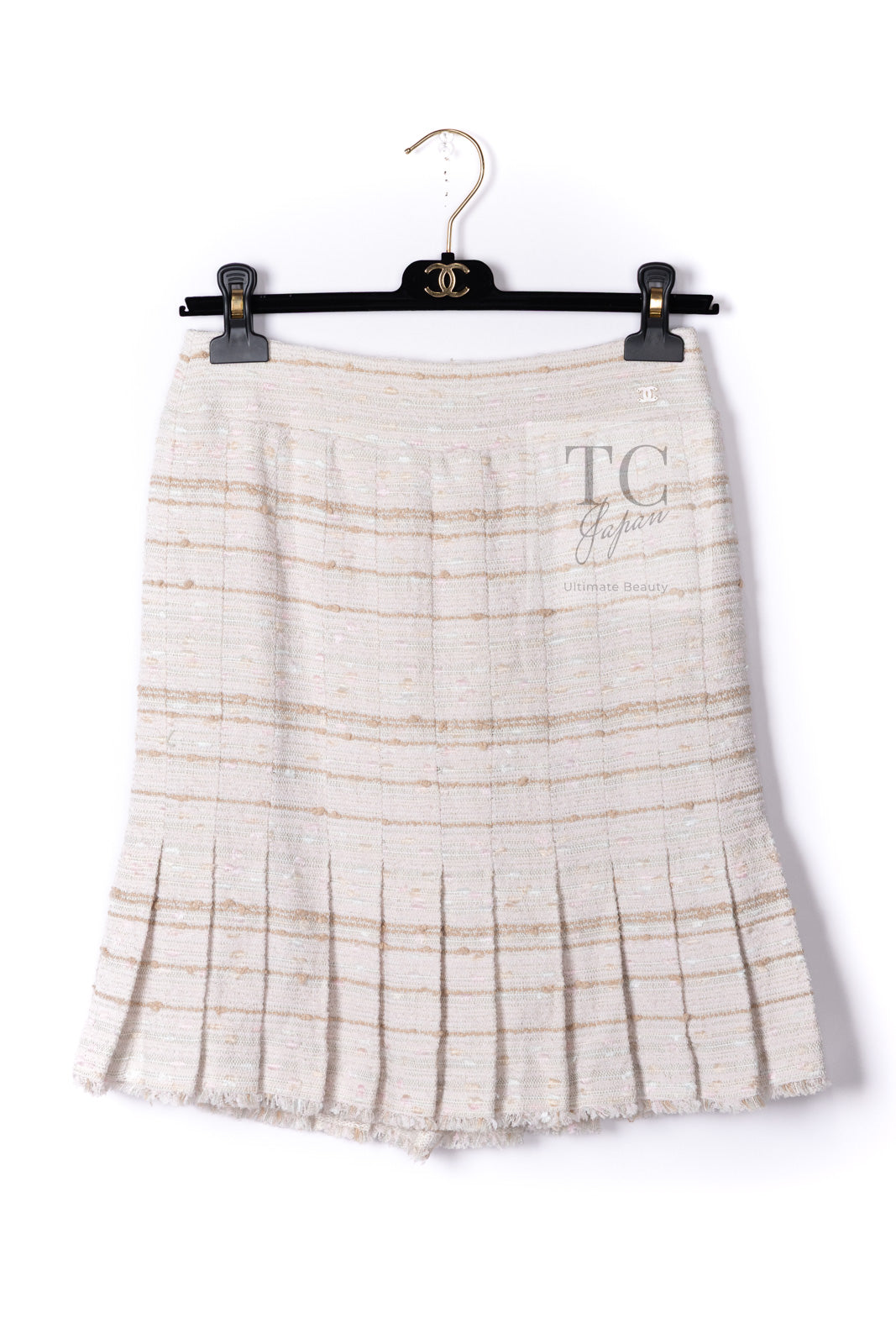 CHANEL 04S Ivory Beige Pink Cotton Tweed Coat 38 40 シャネル 生成り ベージュ ピンク コットン ツイード コート 即発