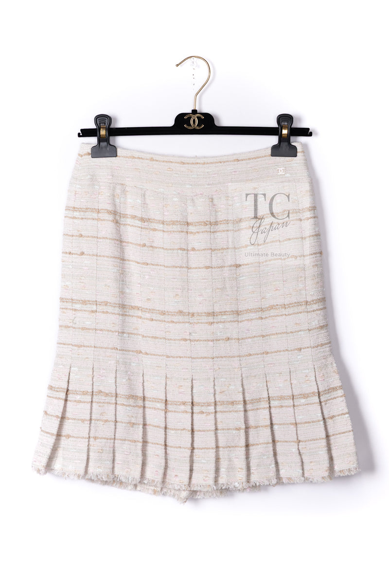 CHANEL 04S Ivory Beige Pink Cotton Tweed Coat 38 40 シャネル 生成り ベージュ ピンク コットン ツイード コート 即発