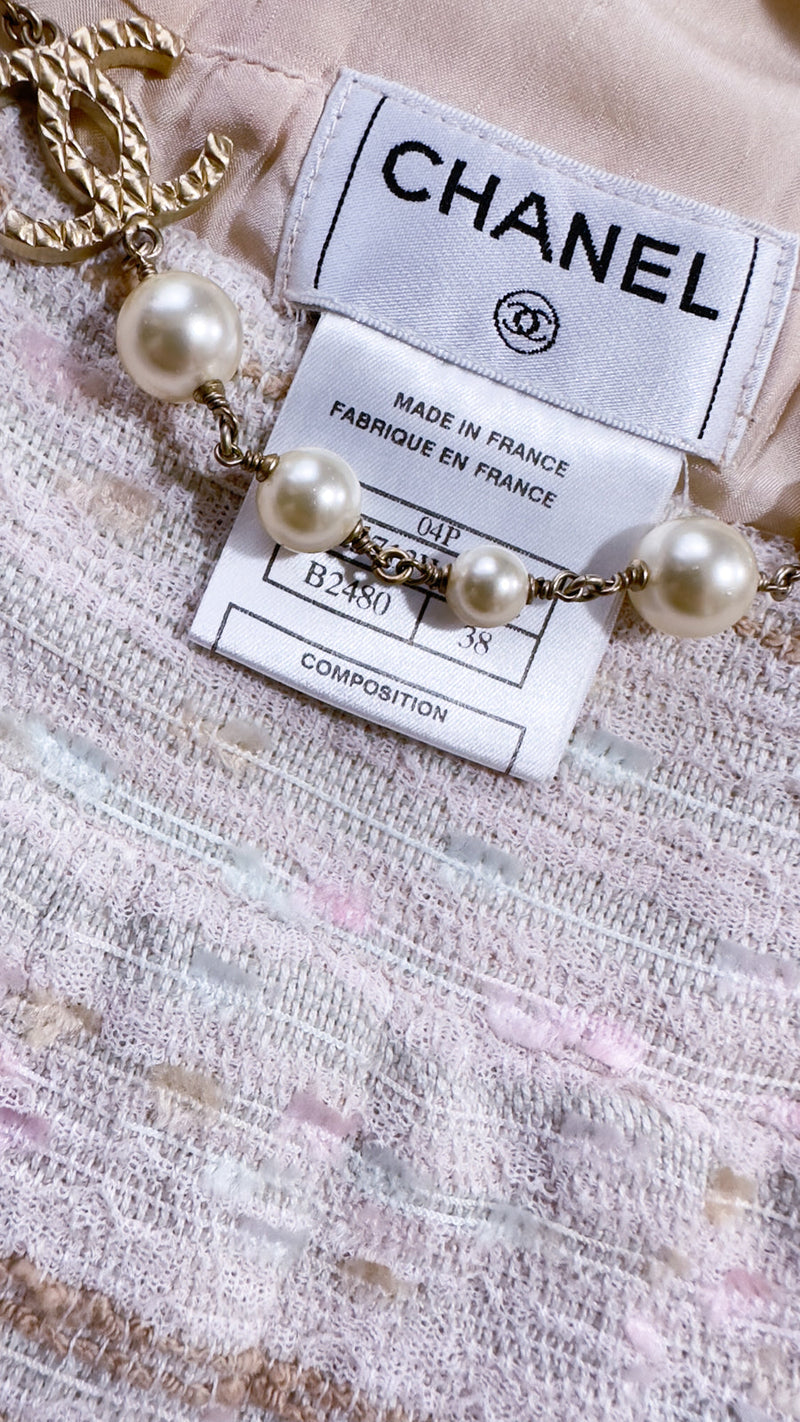 CHANEL 04S Ivory Beige Pink Cotton Tweed Coat 38 40 シャネル 生成り ベージュ ピンク コットン ツイード コート 即発