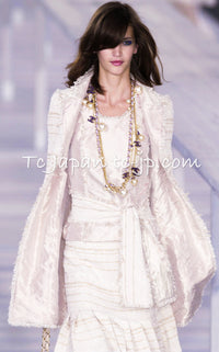 CHANEL 04S Ivory Beige Pink Cotton Tweed Coat 38 40 シャネル 生成り ベージュ ピンク コットン ツイード コート 即発