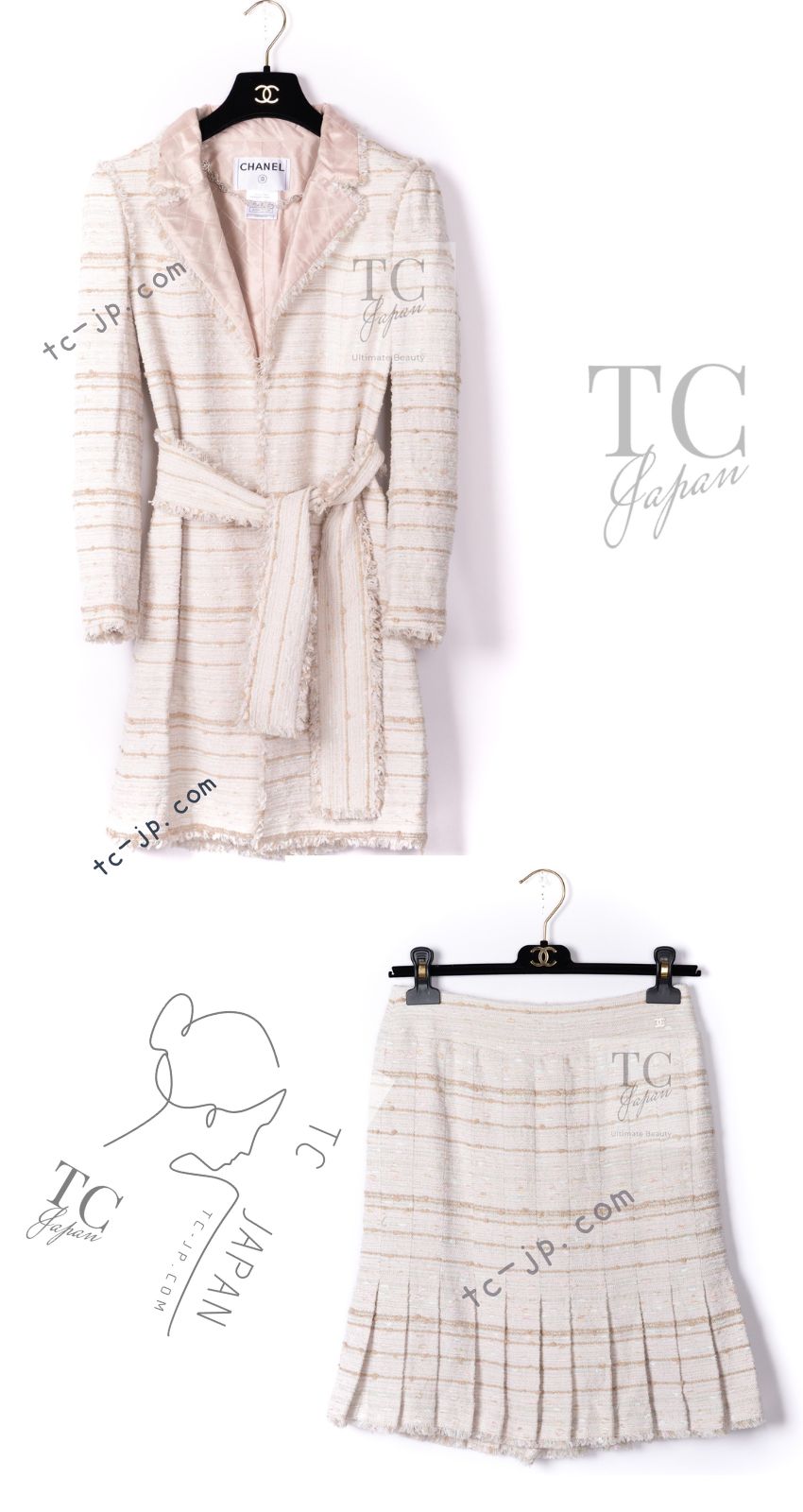 CHANEL 04S Ivory Beige Pink Cotton Tweed Coat 38 40 シャネル 生成り ベージュ ピンク コットン ツイード コート 即発