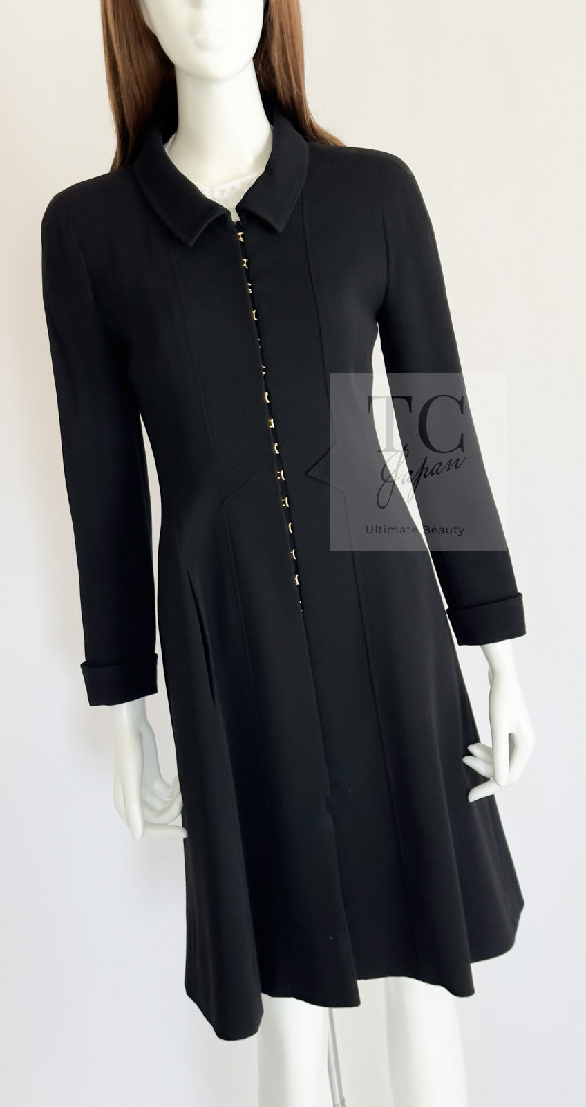 CHANEL 96A Vintage Black Wool Jacket Coat CC Gold Button 34 シャネル ヴィンテージ ブラック ウール ジャケット コート ココボタン 即発