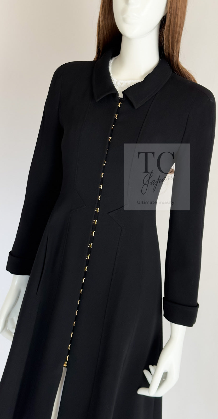 CHANEL 96A Vintage Black Wool Jacket Coat CC Gold Button 34 シャネル ヴィンテージ ブラック ウール ジャケット コート ココボタン 即発