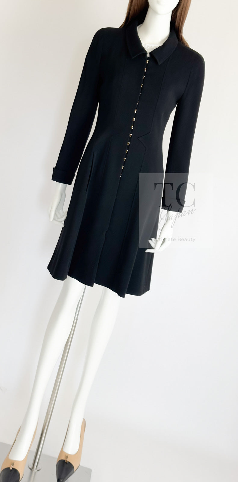 CHANEL 96A Vintage Black Wool Jacket Coat CC Gold Button 34 シャネル ヴィンテージ ブラック ウール ジャケット コート ココボタン 即発
