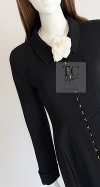 CHANEL 96A Vintage Black Wool Jacket Coat CC Gold Button 34 シャネル ヴィンテージ ブラック ウール ジャケット コート ココボタン 即発