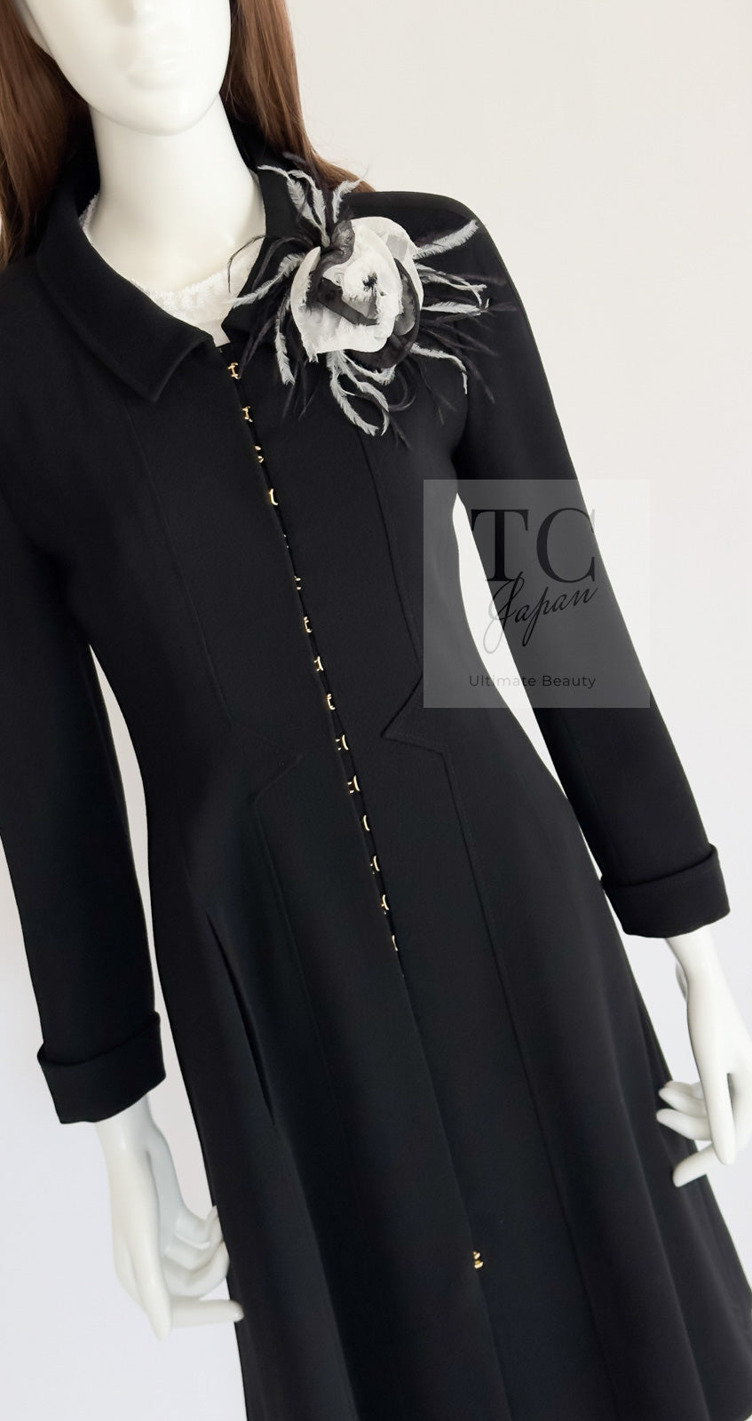 CHANEL 96A Vintage Black Wool Jacket Coat CC Gold Button 34 シャネル ヴィンテージ ブラック ウール ジャケット コート ココボタン 即発