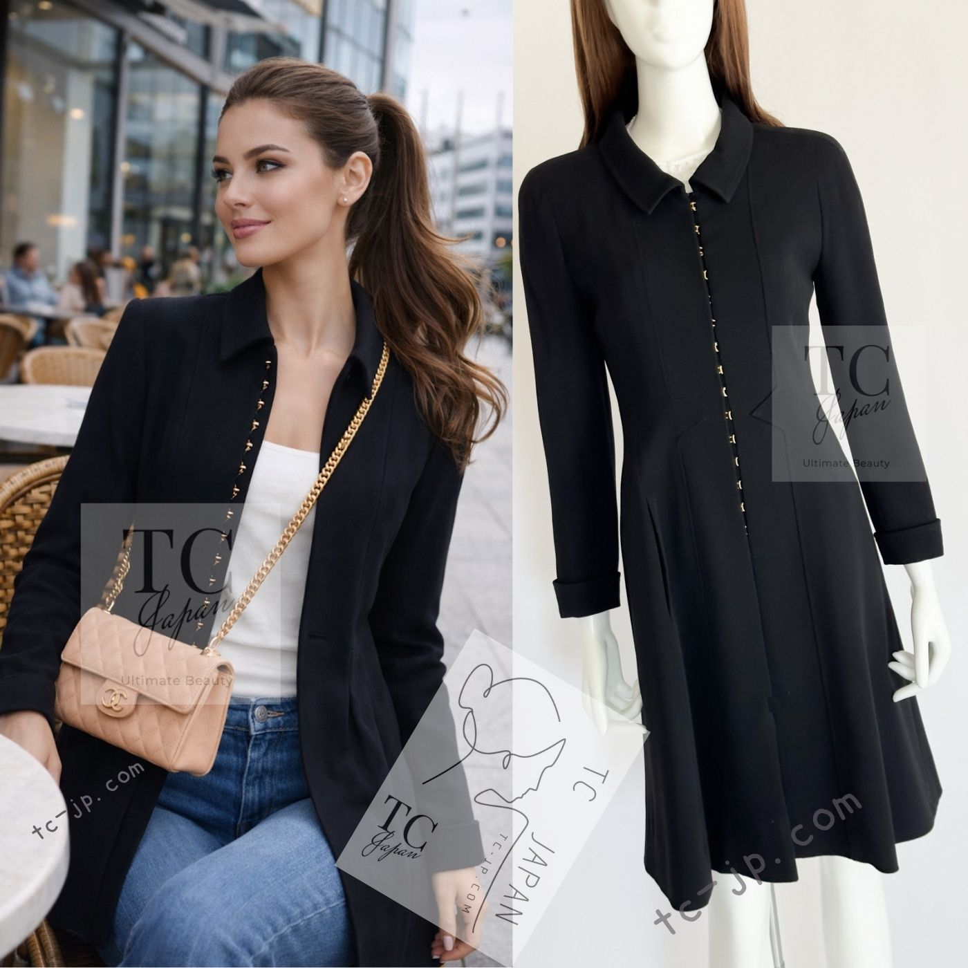 CHANEL 96A Vintage Black Wool Jacket Coat CC Gold Button 34 シャネル ヴィンテージ ブラック ウール ジャケット コート ココボタン 即発