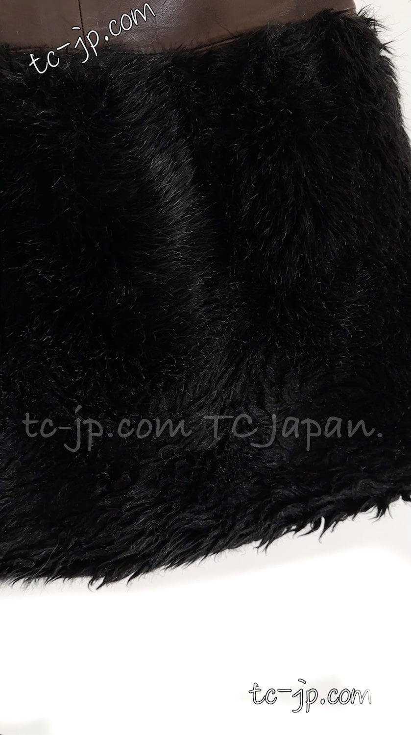 CHANEL 10A Burgundy Brown Black Leather Skirt 38 シャネル バーガンディー ブラウン ブラック ラムレザー スカート 即発