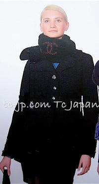 CHANEL 08A Black Wool Big Lion Button Jacket Coat 36 38 シャネル ブラック ウール 大きい ライオン ボタン ジャケット コート 即発