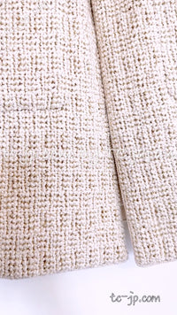 CHANEL 12PF Ivory Creme Metallic Silk Collar Mohair Tweed Coat 38 40 42 シャネル アイボリー クリーム メタリック シルク襟 モヘア ツイード コート 即発