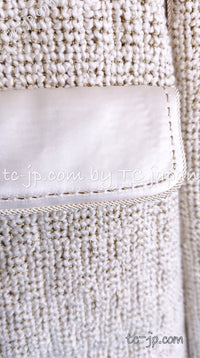 CHANEL 12PF Ivory Creme Metallic Silk Collar Mohair Tweed Coat 38 40 42 シャネル アイボリー クリーム メタリック シルク襟 モヘア ツイード コート 即発