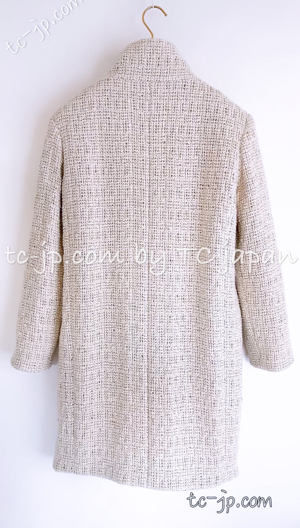 シャネル コート CHANEL アイボリー クリーム メタリック シルク襟