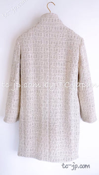 CHANEL 12PF Ivory Creme Metallic Silk Collar Mohair Tweed Coat 38 40 42 シャネル アイボリー クリーム メタリック シルク襟 モヘア ツイード コート 即発