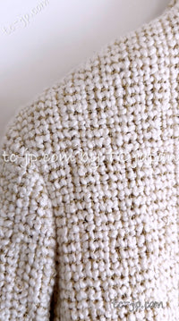 CHANEL 12PF Ivory Creme Metallic Silk Collar Mohair Tweed Coat 38 40 42 シャネル アイボリー クリーム メタリック シルク襟 モヘア ツイード コート 即発