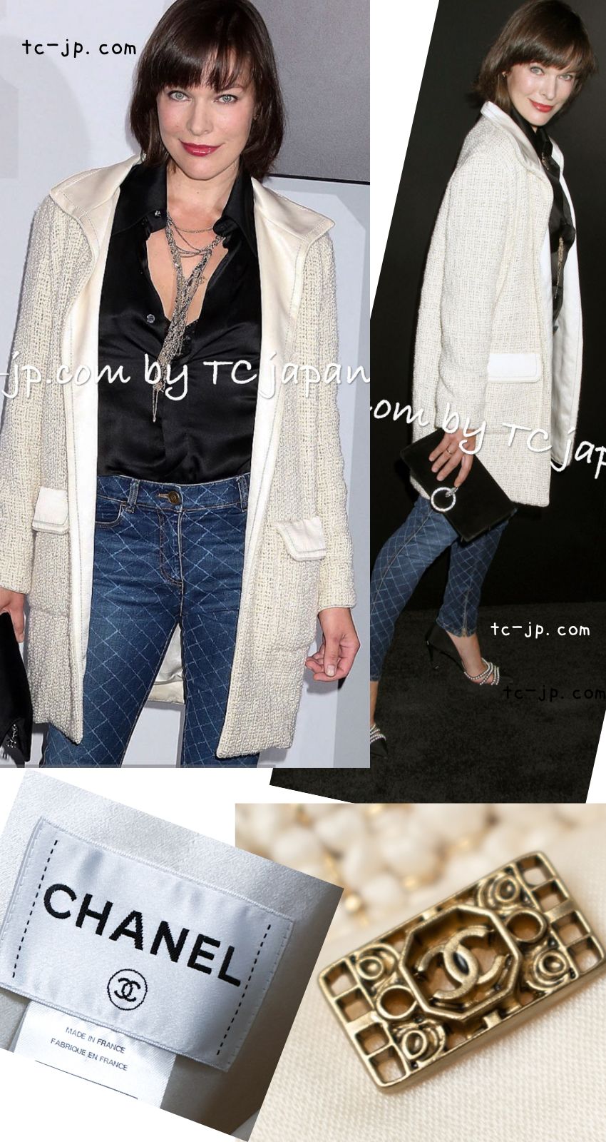 CHANEL 12PF Ivory Creme Metallic Silk Collar Mohair Tweed Coat 38 40 42 シャネル アイボリー クリーム メタリック シルク襟 モヘア ツイード コート 即発