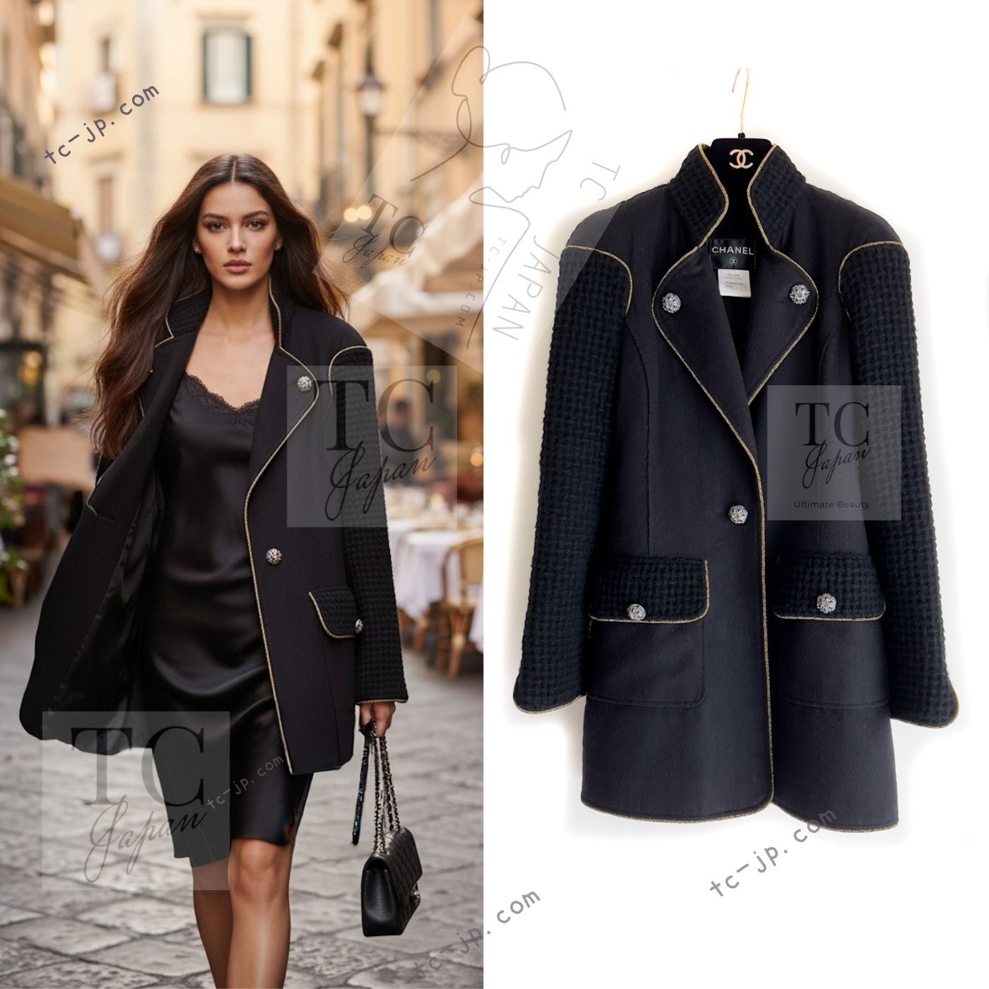 CHANEL 15PF Salzburg Black Wool Coat Gripoix Buttons 38 シャネル ザルツブルグ ブラック ウール コート グリポワ宝石ボタン 即発