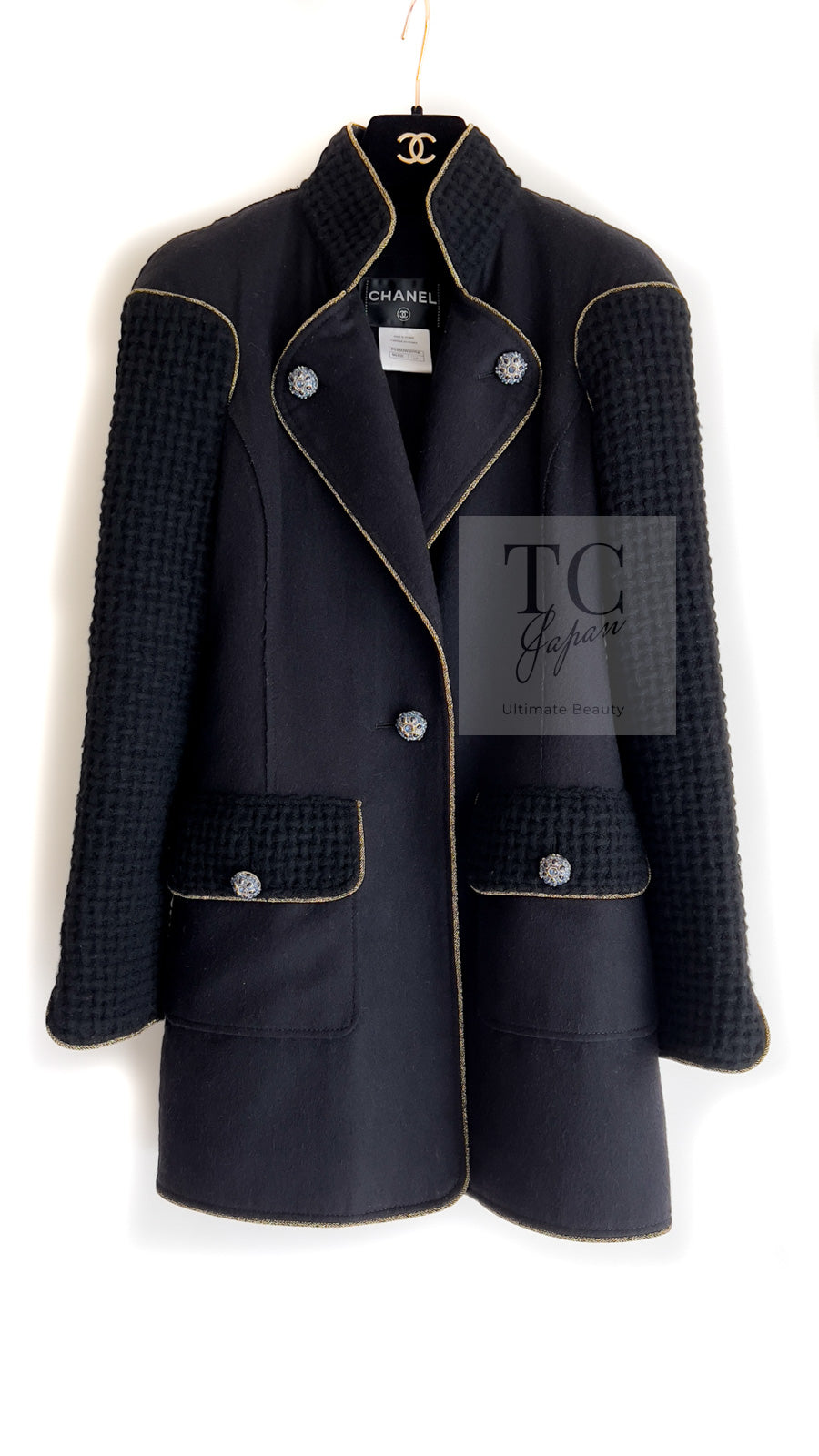 CHANEL 15PF Salzburg Black Wool Coat Gripoix Buttons 38 シャネル ザルツブルグ ブラック ウール コート グリポワ宝石ボタン 即発