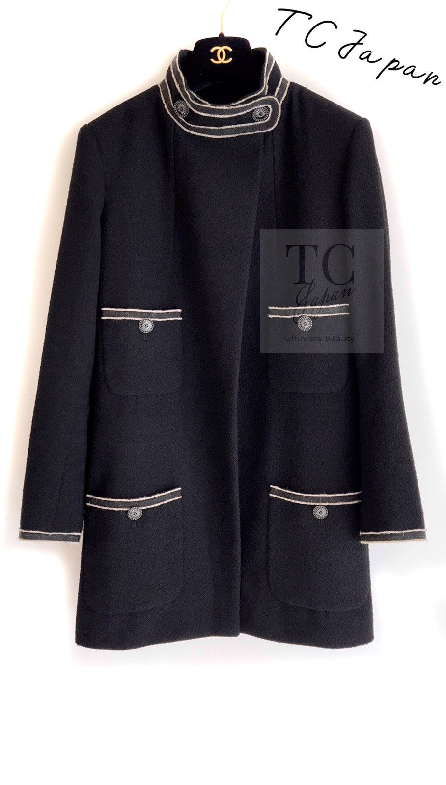 CHANEL 14C Black Stand Collar Wool Jacket Coat 38 シャネル ブラック スタンド襟 ウール ジャケット コート 即発