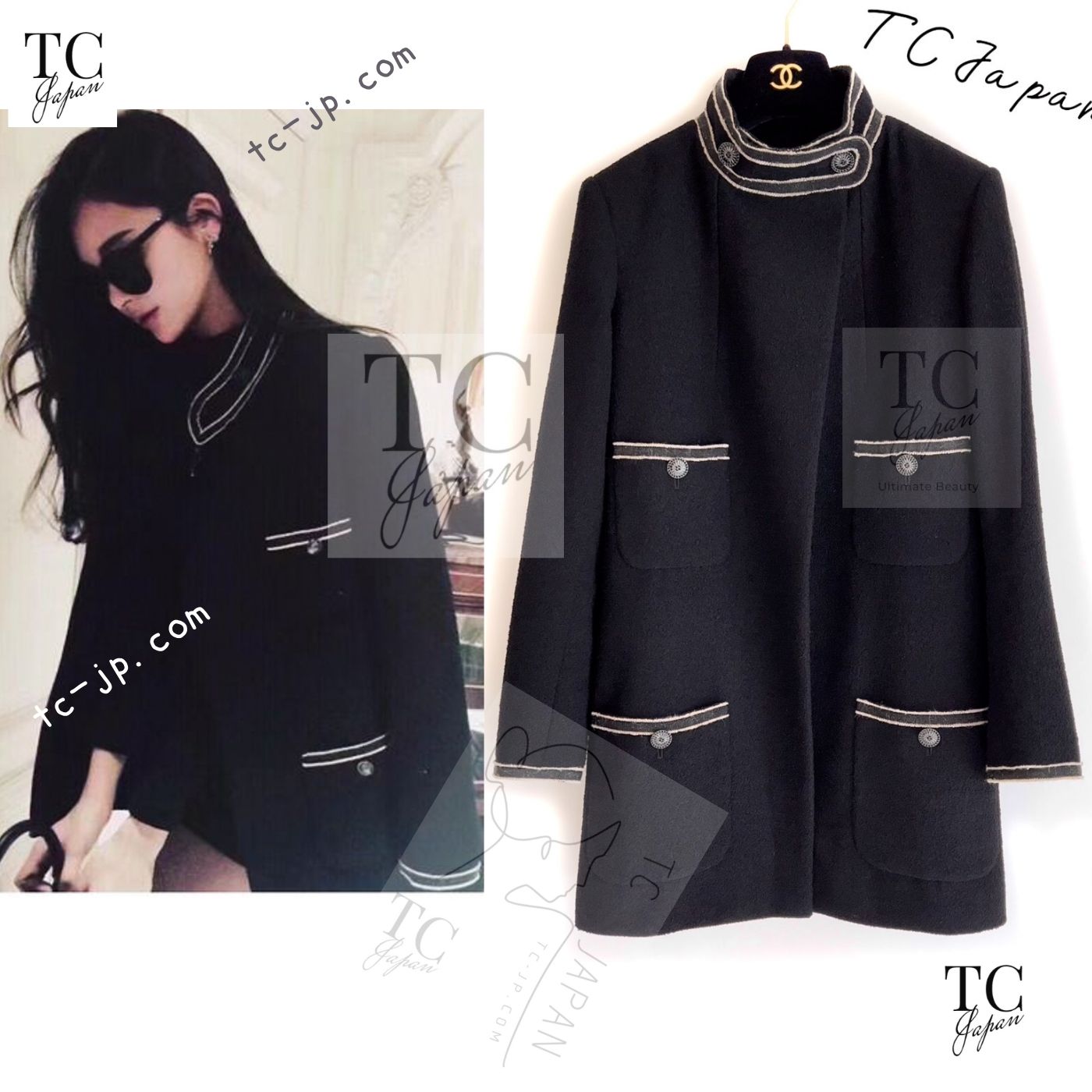 CHANEL 14C Black Stand Collar Wool Jacket Coat 38 シャネル ブラック スタンド襟 ウール ジャケット コート 即発