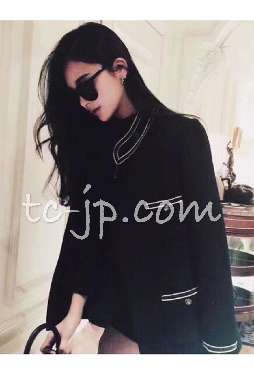 CHANEL 14C Ivory Black Trim Stand Collar Wool Jacket Coat 40 シャネル アイボリー ブラック トリム スタンド襟 ウール ジャケット コート 即発 - TC JAPAN
