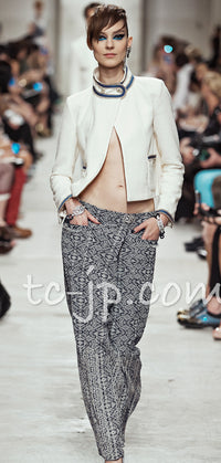 CHANEL 14C Ivory Black Trim Stand Collar Wool Jacket Coat 40 シャネル アイボリー ブラック トリム スタンド襟 ウール ジャケット コート 即発